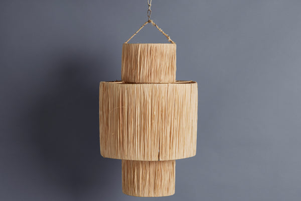 3 Tiered Cylindrical Shape Hanging Raffia Light