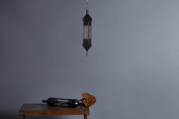 Small Bullet Shaped Tin & Glass Hanging Moroccan Lantern