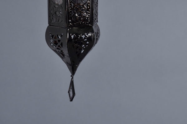Small Bullet Shaped Tin & Glass Hanging Moroccan Lantern