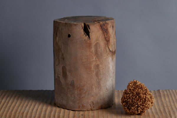 Solid Teak Primitive Cylinder Shaped Stool from Borneo