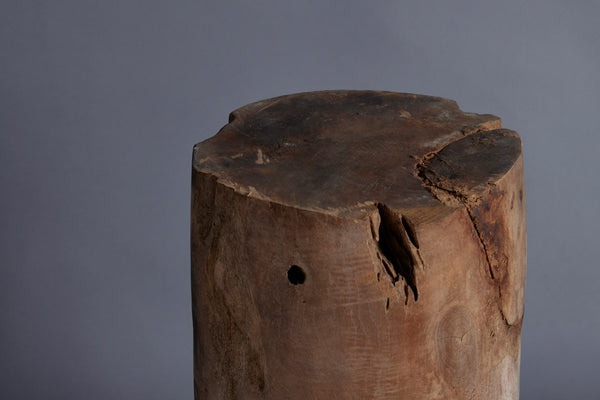 Solid Teak Primitive Cylinder Shaped Stool from Borneo