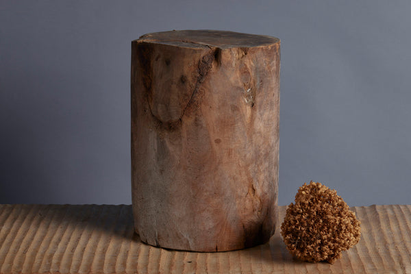 Solid Teak Primitive Cylinder Shaped Stool from Borneo