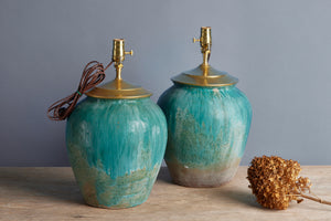 Early Blue Green Storage Jar from Island of Borneo Converted into Lamp