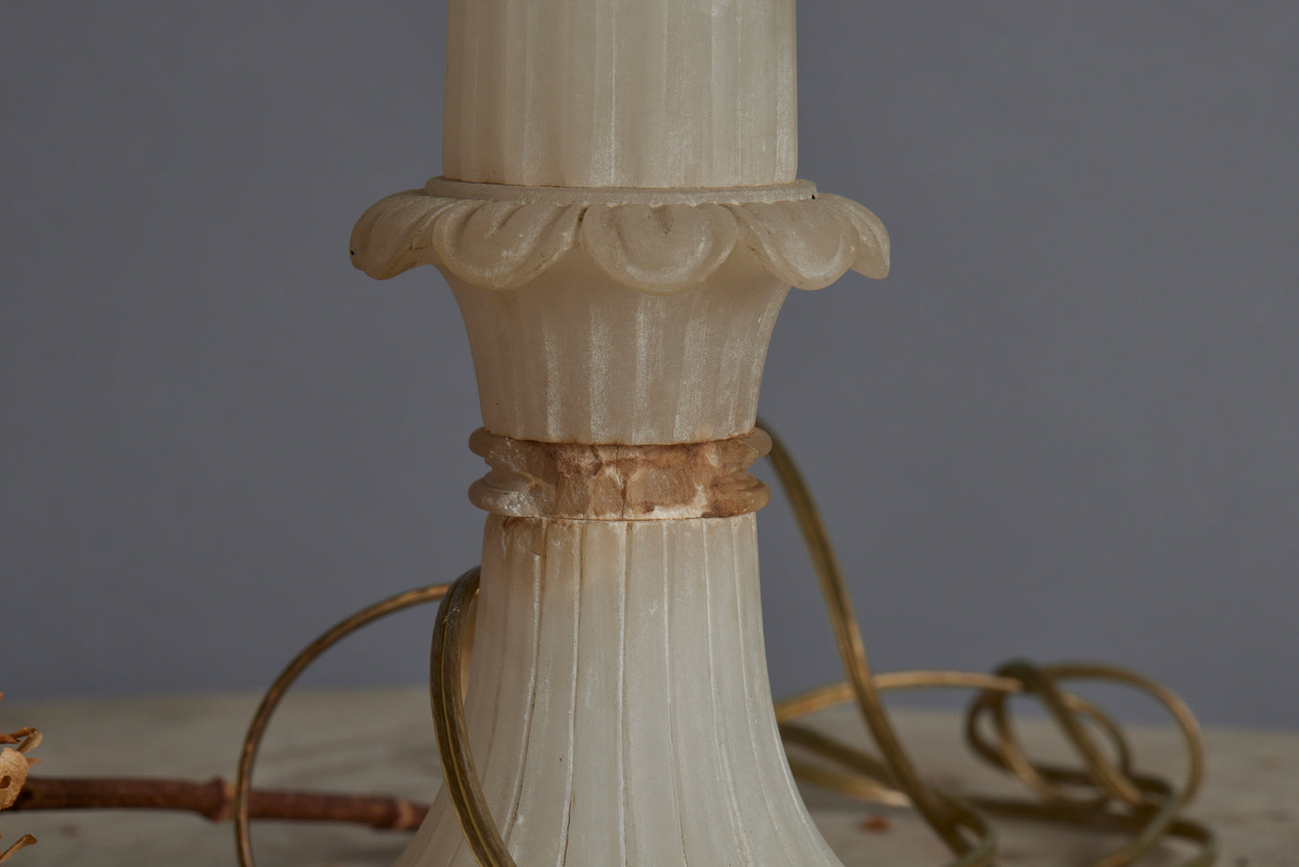 Early Pair of Italian 1910-1920 Fluted Column Alabaster Lamps