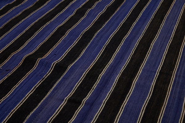 Blue & Black Stripe Turkish Kilim .............. (5'9''x 12'7'')
