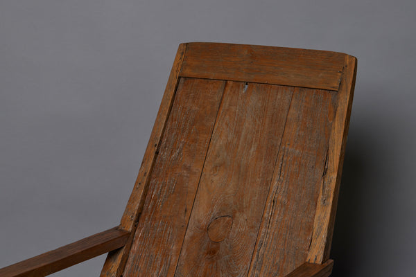 Late 19th Century Slat Back Teak Lounge Chair with Slipper Feet from Batavia