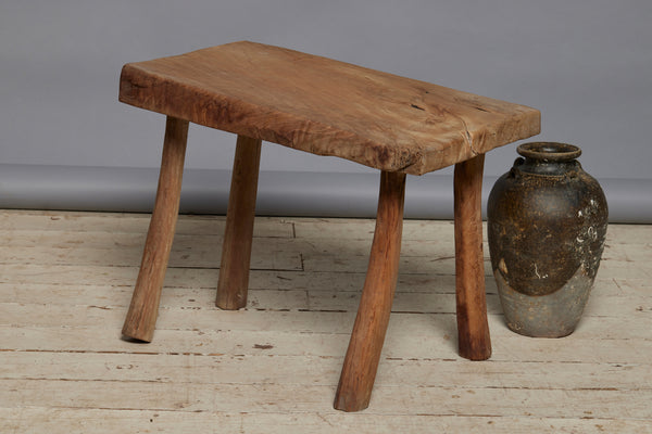 Single Board Teak Stool with Thick Top and Splayed Legs