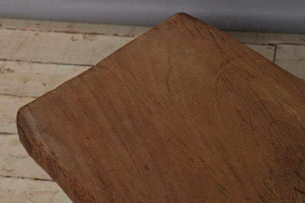 Single Board Teak Stool with Thick Top and Splayed Legs