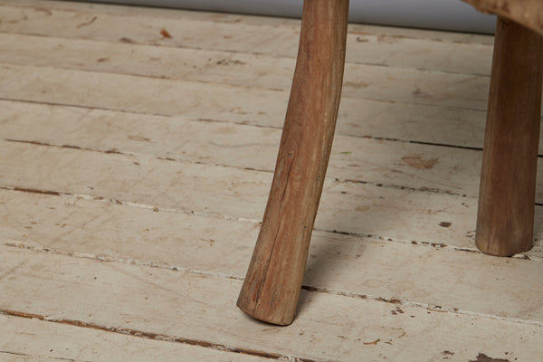 Single Board Teak Stool with Thick Top and Splayed Legs