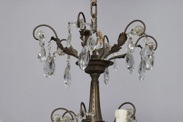 Six Arm Spanish Crystal  & Repoussé Brass Chandelier