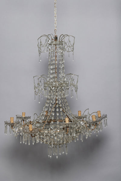 Late 19th Century Eight Arm Cut Crystal Chandelier from Genoa, Italy