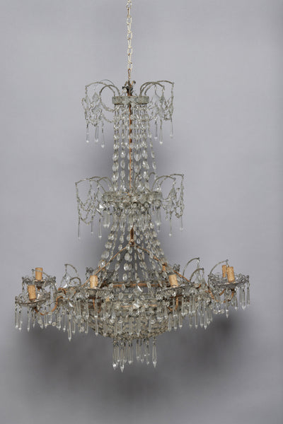 Late 19th Century Eight Arm Cut Crystal Chandelier from Genoa, Italy