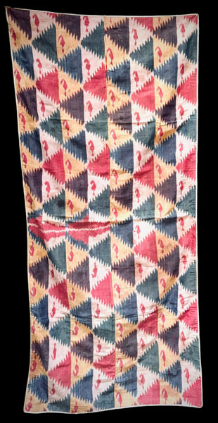 Large 19th Century Silk Uzbek Stepped Triangle Ikat
