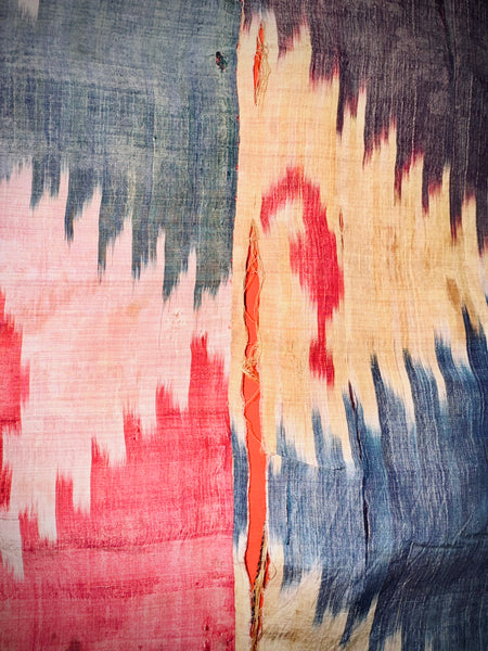 Large 19th Century Silk Uzbek Stepped Triangle Ikat