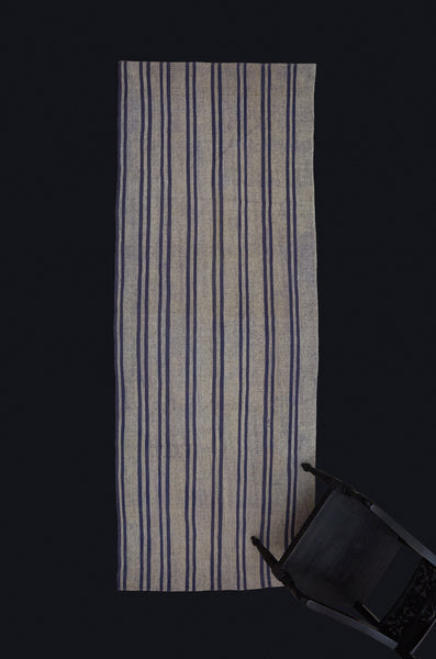 Indigo & Cream Colored Cotton Finely Striped Carpet ................ (3' 9'' x 10' 5'')