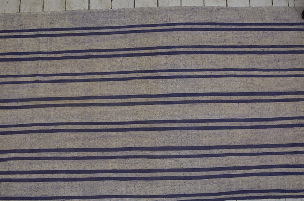 Indigo & Cream Colored Cotton Finely Striped Carpet ................ (3' 9'' x 10' 5'')