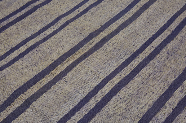 Indigo & Cream Colored Cotton Finely Striped Carpet ................ (3' 9'' x 10' 5'')