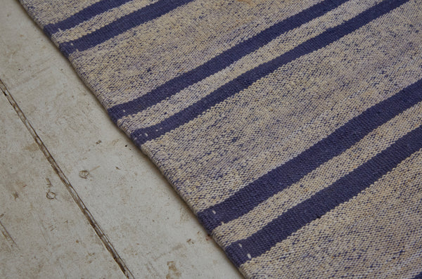 Indigo & Cream Colored Cotton Finely Striped Carpet ................ (3' 9'' x 10' 5'')