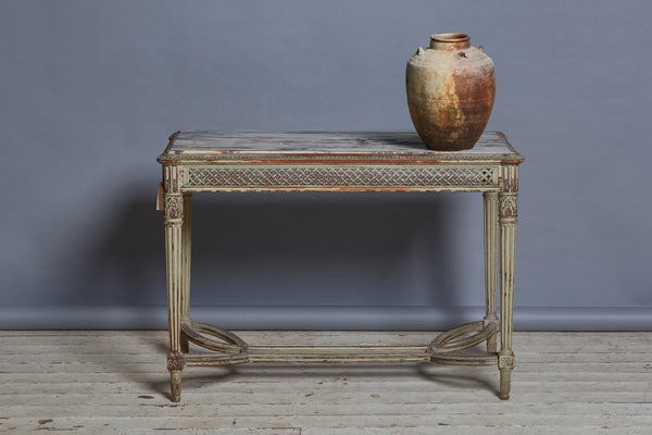Late 19th Century French Cream-Colored Table with Calacatta Viola Marble Top