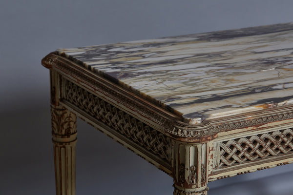 Late 19th Century French Cream-Colored Table with Calacatta Viola Marble Top