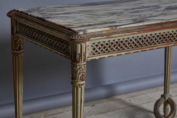 Late 19th Century French Cream-Colored Table with Calacatta Viola Marble Top