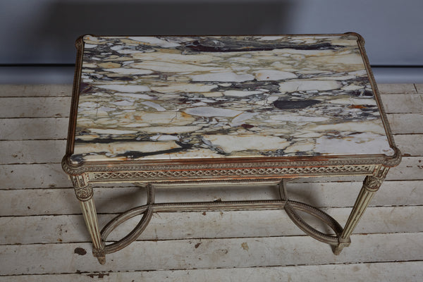 Late 19th Century French Cream-Colored Table with Calacatta Viola Marble Top