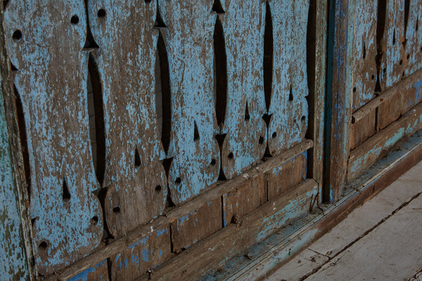 Blue Painted Door Panel from Madura Island 1880