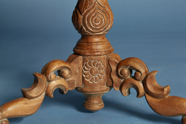 Single Board Top Round Dutch Colonial Teak Side Table from Java