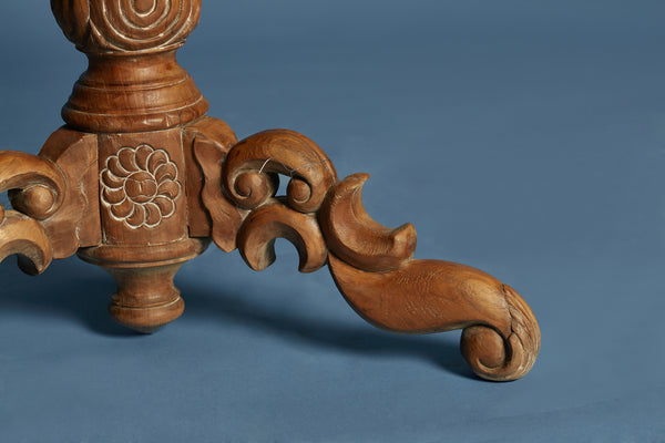 Single Board Top Round Dutch Colonial Teak Side Table from Java