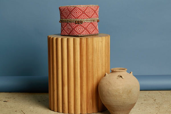 Medium Sized Red & White Beaded Box from Sumatra