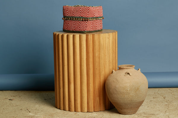 Large Red & white Herringbone Pattern Beaded Box from Sumatra