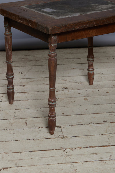 Altered 19th Century Dutch Colonial Teak Table with a Single Piece of 17th Century Belgian Blue Stone Inset on Top