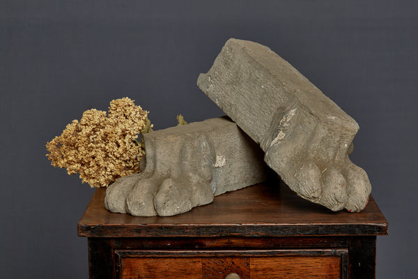 Pair of Florentine Carved Stone Lion Paw Feet