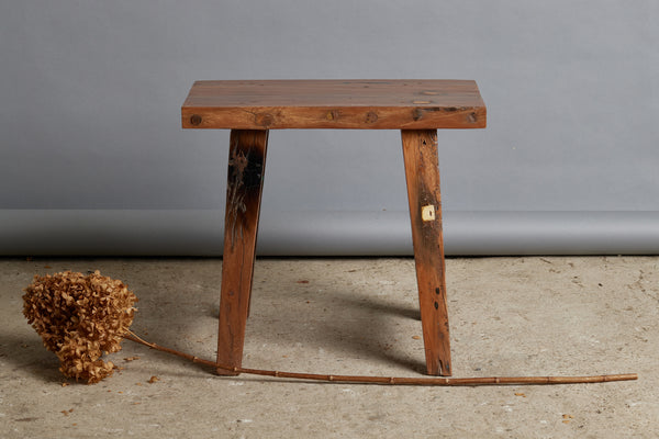 Small Sturdy Teak Stool with Splayed Leg and Rectangular Top