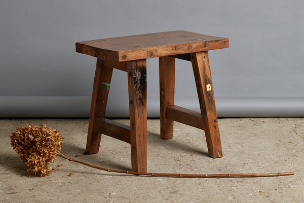 Small Sturdy Teak Stool with Splayed Leg and Rectangular Top