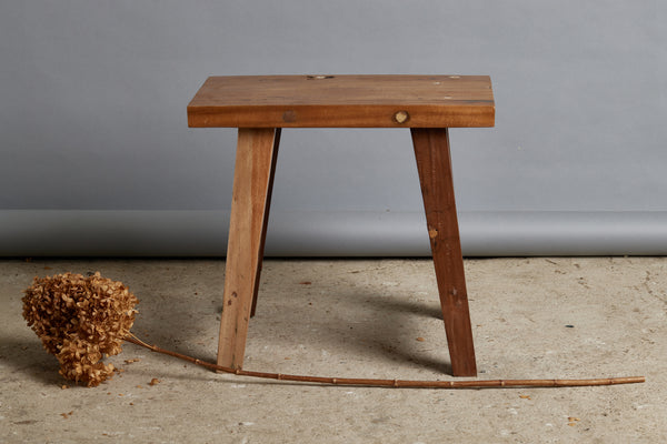 Small Sturdy Teak Stool with Splayed Leg and Rectangular Top