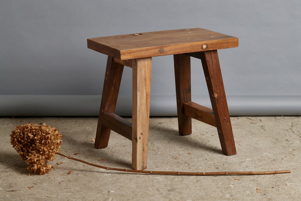 Small Sturdy Teak Stool with Splayed Leg and Rectangular Top