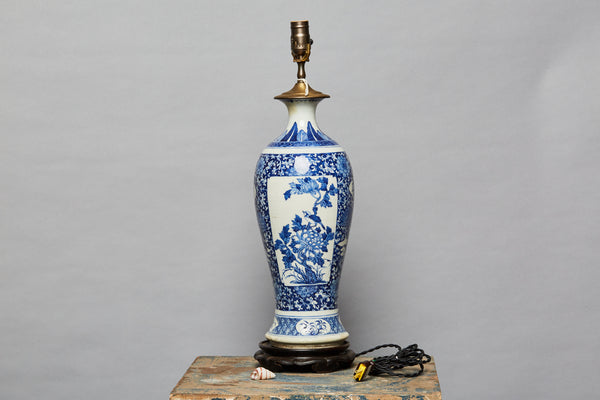 Large 19th Century Blue & White Chinese Vase Made into a Lamp