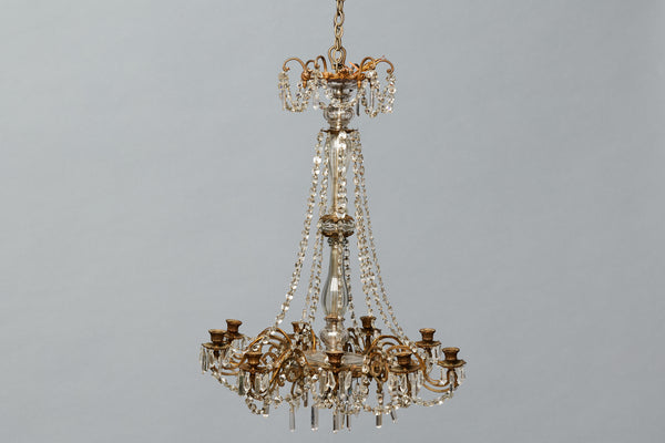 Mid-20th Century French Cut Crystal Nine Arm Chandelier