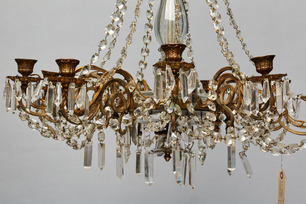 Mid-20th Century French Cut Crystal Nine Arm Chandelier