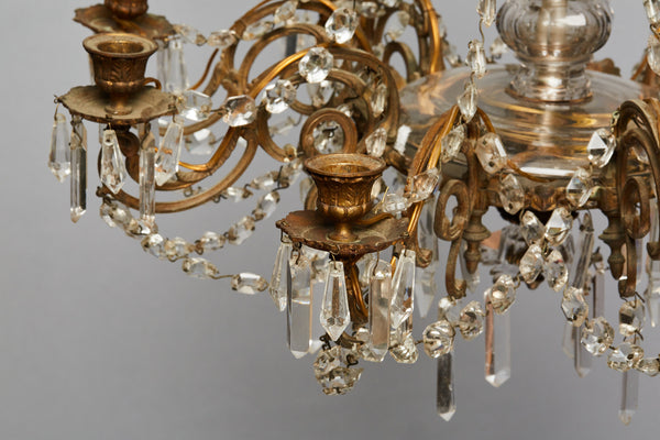 Mid-20th Century French Cut Crystal Nine Arm Chandelier