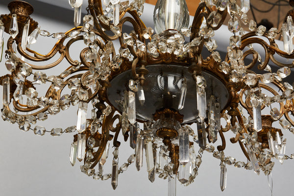 Mid-20th Century French Cut Crystal Nine Arm Chandelier