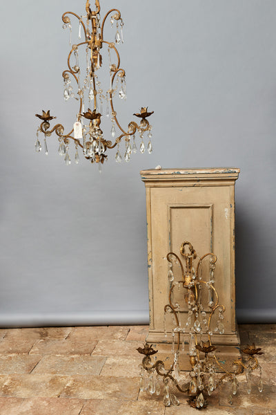 Pair of French Gilt Metal & Crystal Scones