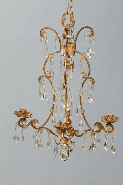 Pair of French Gilt Metal & Crystal Scones