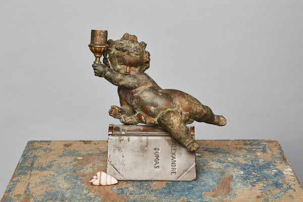 19th Century Putti Candlestick Mounted on an Alexander Dumas Novel