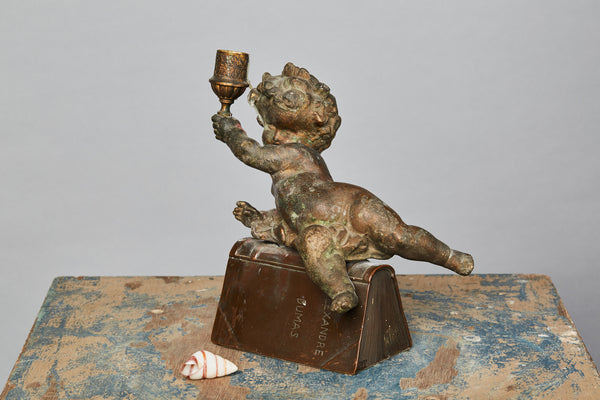 19th Century Putti Candlestick Mounted on an Alexander Dumas Novel