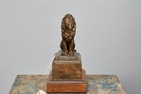 Bronze Lion Mounted on an Oak Based Signed A.P. Braelor