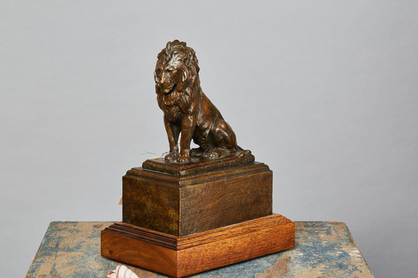 Bronze Lion Mounted on an Oak Based Signed A.P. Braelor