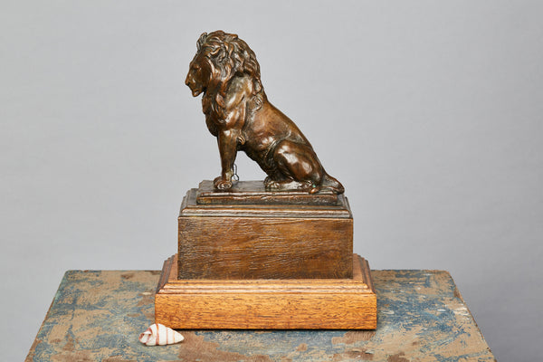 Bronze Lion Mounted on an Oak Based Signed A.P. Braelor
