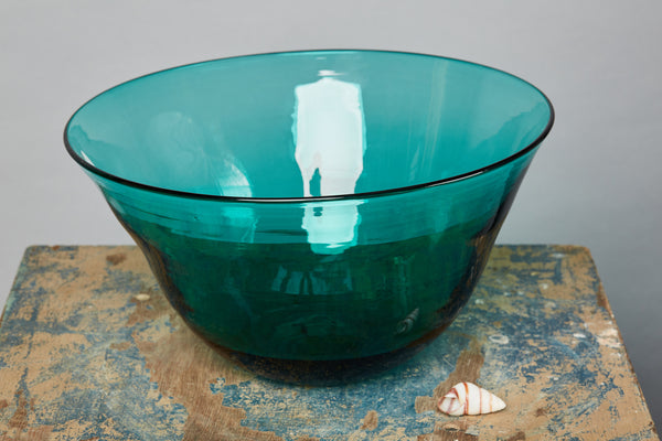 Large Blown Green Glass Blenko Bowl